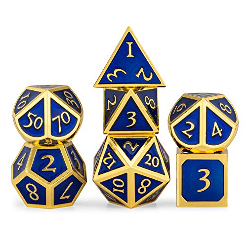 HEIMDALLR Metal D&D Dice Set 7 pcs - Dice Box & Velvet Dice Bag; Metal DND Dice Set D&D (Dungeons and Dragons) w D20 - Blacksmith Craft Dice (Lapis Lazuli) - color: 13 Lapis Lazuli