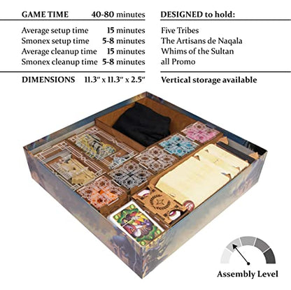 SMONEX Organizer Insert Compatible with Five Tribes and All Expansions - Ideal Board Game Organizer for Vertical Storage - Laser Engraved Insert Suitable for the 5 Tribes Board Game
