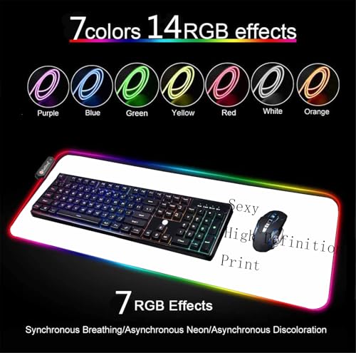 RGB Mouse Pad Sexy Anime Gaming LED Mouse Pad XXL Gamers Colorful USB Laptop Keyboard Pad Gaming Desk Sexy Butt Breasts Chest (39.37x19.68 inche) - size: 39.4" x 39.4"