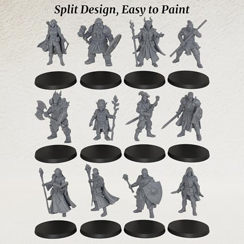 AUSPDICE 25mm DND Minis Figurine for Dungeon Masters & RPG Gift AS990 | Unpainted Ultimate 12 Pcs Heroic Adventurer Party -1:64 Scale Multi-Class TTRPG Human Miniatures Tabletop Gaming Miniatures