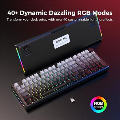 LUMI101 Wireless Mechanical Keyboard,Full-size keyboard with numeric keypad，Tri-Mode BT5.0/2.4GHz/USB-C Hot Swappable Custom Keyboard,RGB Backlit Computer Gaming Keyboards for PC/Tablet/PS/Xbox(Black) - color: Black