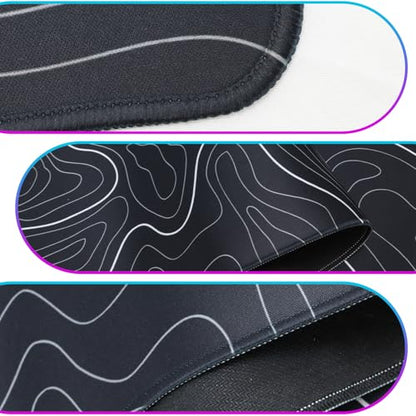 Mouse Pad Gaming Mousepad, 31.5 x 11.8in Large Desk Mat Keyboard Pads Extend Long XL Mouse Mat with Non-Slip Base Desk Accessories for Home Office Keyboard Mouse (Black Topographic) - color: Black Topographic