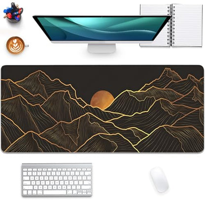 Gold Mountains Mouse Pad Desk Pad,Extended Gaming Mouse Mat with Stitched Edges Non-Slip Waterproof Rubber Base Mous Mat for Office,Computer,Keyboard,Laptop and Home Desk Pad(27.5X11.8 in) - color: Gold Mountain