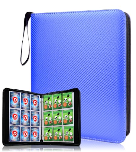 Trading Card Binder 9 Pocket, 1080 Cards Collection Folder with 60 Sleeves, Zipper Card Organizer Album for Baseball, Sports, Collectible Card(Blue, 9Pockets) - color: Blue, size: 9 Pocket