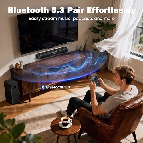 RIOWOIS 3.1ch Sound Bar with 5.25" Wired Subwoofer,Sound Bar for Smart TV | 100W Deep Bass,TV-ARC/Optical/Auxiliary /Bluetooth 5.3, Surround Sound System for TV/PC/Gaming/Projectors - size: 17-inch soundbar with 5.25-inch subwoofer