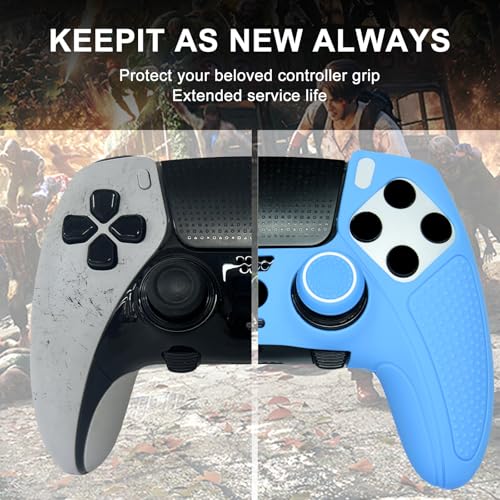 Blue Anti-Slip Controller Skin,Studded Edition Protective Silicone Cover Skin Grips Compatible with ps5 dualsense Edge and 6 PCS Thumb Grips Caps. - color: Blue