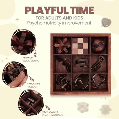 9 Pcs Brain Teaser Puzzles for Adults Teens - Brain Teaser Puzzles with Wooden Box 3D Puzzle Game Toys for Adults Teens - Unlock Interlocking Puzzle Adults Teens IQ Education Smart Toys - color: Style E