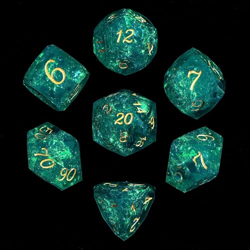 7PCS DND Dice Set,Transparent Sharp Edge Dice Set D&D RPG Polyhedral Die,for Dungeons and Dragons TTRPG Games Roleplaying Games,with Gift Box(Cyan) - color: Galaxy Cyan