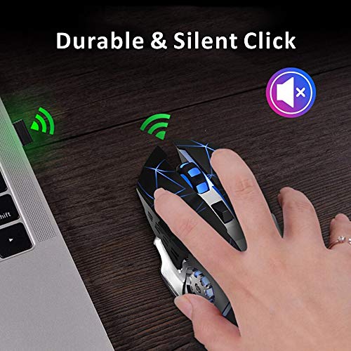 Uciefy Q85 Rechargeable Wireless Gaming Mouse, 2.4G LED Optical Silent Wireless Computer Mouse with 4 LED Light, 3 Adjustable DPI, Ergonomic Design, Auto Sleeping (Starry Black) - color: Starry Black