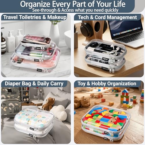 YQBRAO 4-Pack Clear Hard Shell Zipper Case, 1.2mm Ultra-Thick Diaper Bag Organizer Pouches, Rigid Self-Standing Travel Makeup Bags with YKK Zippers, TSA Approved, Gray - color: Grey, size: 4 Pack(S)