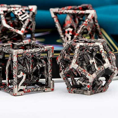 ARUOHHA Hollow DND Dice Set Blood Spatter 5-Headed Dragons D and D Dice with Gift Box, Role Playing Games 7PCS RPG Metal Dungeons Polyhedral Dice D20 D12 D10 D8 D6 D4 - color: Blood Apatter