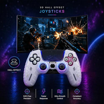BEllTAYN Wireless Controller for PS5 with 3D Hall Effect Joysticks, Bluetooth 5.0 Connectivity, Dual Vibration, 6-Axis Motion Control, Design for Smooth and Comfortable Gaming Compatible with PS5 and Windows PC (Galaxy White) - color: Galaxy White
