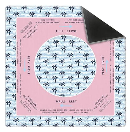 Tropical Palm Tree Mahjong Mat 31.5" x 31.5", Pink and Blue Coastal Beach Non-Slip Noise Reduction Mahjong Table Cover Accessories Supplies for Dominoes Poker Card Board and Tile Games Gifts - color: Tropical Palm Tree