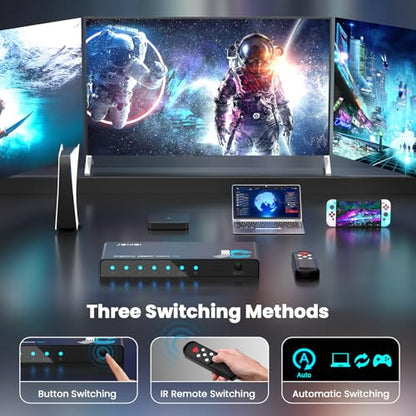 HDMI 2.1 Switch 4 in 1 Out 8K 60Hz 4K 120Hz for PS5 Xbox Apple TV | HDCP 2.3 Dolby Atmos 48Gbps. PC Roku Projector. - size: 8K HDMI Switcher 4 port