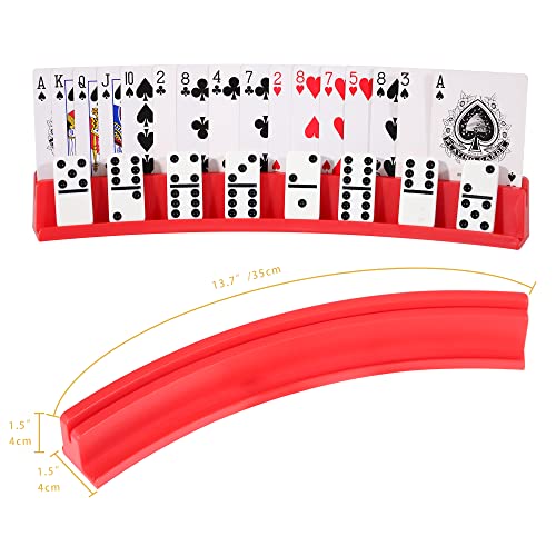 (Set of 4) Playing Card Holder for Kids Seniors, Domino Holder, Plastic Hands Free Cards Holders for Canasta, Poker Parties, Dominoes (Red) - color: Red