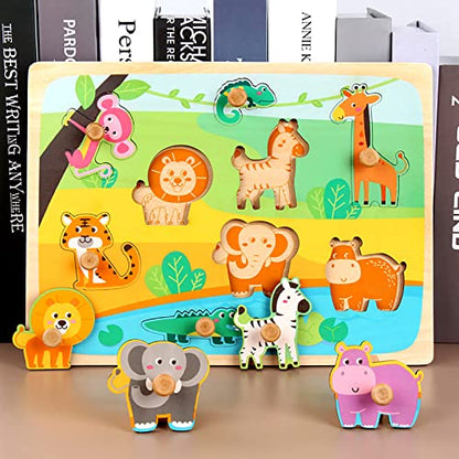 Wooden Peg Puzzles for Toddlers 1-3 - Montessori Educational Learning Puzzle Toys for Baby Gifts - style: Style C