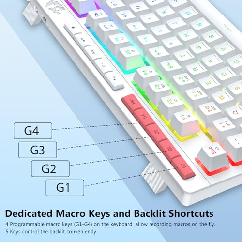 Redragon Wireless Gaming Keyboard, Bluetooth/2.4GHz/USB-C Wired, RGB Backlit, Portable 75% Mini Quiet Macro Membrane Keyboard, Rechargeable 4000mAh Battery, Anti-Ghosting for Win/MAC, White - color: White