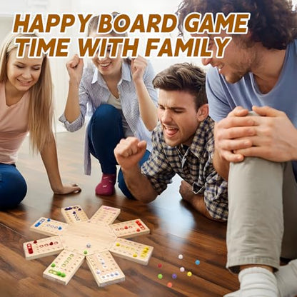 Wooden Board Game, Family Party Game for 2 to 8 Players, Includes 3 Hubs, 32 Marbles and 16 Dice