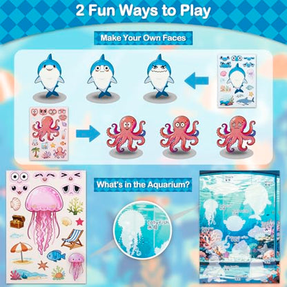 Dizdkizd Ocean Stickers for Kids, Make a Face Sea Animal Sticker Sheets with 10 Faces and 1 Scene Card, Under The Sea Party Favors, Fun Crafts Activities and Classroom Rewards - style: Marine