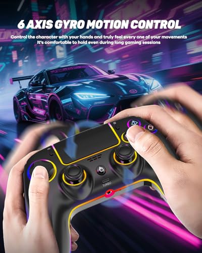 Wireless Controller for PS5/PC/MAC/iOS/Android/Steam Deck, Gamepad with 7 Variable Color RGB Lights/Hall Effect Joystick&Trigger/Dual Vibration/Turbo/Programmable/Headset Jack/1500 mAh Battery