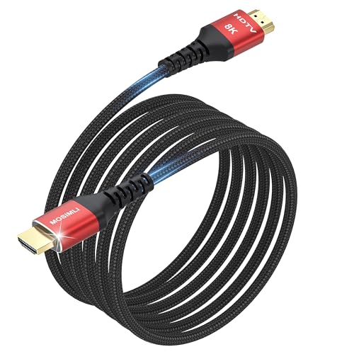 8K HDMI Cable 10 FT, Braided HDMI 2.1 Cable, High Speed 48Gbps | Red easy identification, Support 8K@60Hz, 4K@120Hz, HDR10+, SBTM, VRR, QFT, ALLM, HDCP 2.3 for PS5, Xbox, TV, PC, Monitor - size: 10FT