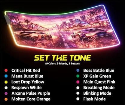 RGB Gaming Mouse Pad Large Extended Desk Mat 35.4x15.7in XXL XXXL Mousepad LED Light Up Keyboard Mat PC Gamer Desk Pad Gaming Accessories Extra Big Mouse Mats for Desk - Sunway Velocity - color: Sunset Velocity