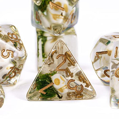 UDIXI Skull DND Dice Set, Skull Polyhedral Dice Set D&D for Tabletop Games | Velvet Storage Bag, DM Gift, for Dungeons and Dragons Role Playing Games Board Games - color: Skull/Seaweed
