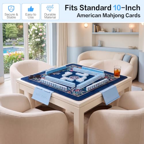4 Packs Mahjong Card Holder for Table, Foldable Under Mat Slide-in Plastic Tile Racks 3D Space-Saving Angled Stand Table Accessories for American Mahjong Cards Game Night(Flower,Blue) - color: Blue