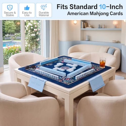 4 Packs Mahjong Card Holder for Table, Foldable Under Mat Slide-in Plastic Tile Racks 3D Space-Saving Angled Stand Table Accessories for American Mahjong Cards Game Night(Flower,Blue) - color: Blue