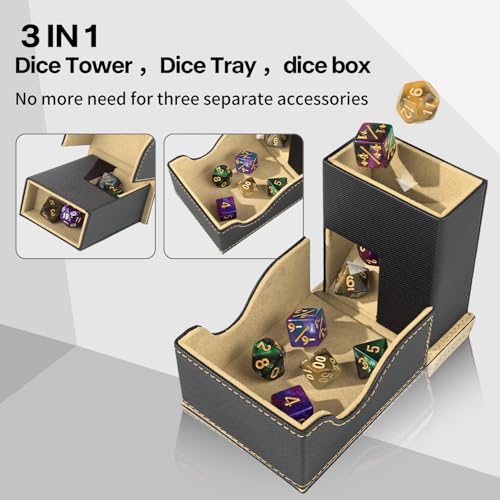 Dice Roller Tower, Premium DND Magnetic Dice Tray, Foldable PU Leather Dice Tower RPG Gifts for Dungeons and Dragons MTG Dm & Player Black/Brown - color: Black/Brown