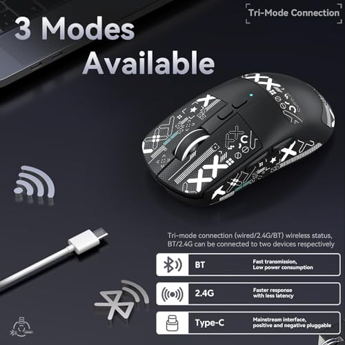 ATTACK SHARK X6 Lightweight Wireless Gaming Mouse with RGB Backlight Charging Base,Tri-Mode Wired/2.4GHz/BT5.2,26K DPI, PAW3395 Optical Sensor,HUANO Switch,5programmable Buttons,PC/Mac(Black+Sticker) - color: Black, size: Mouse with Anti-slip sticker