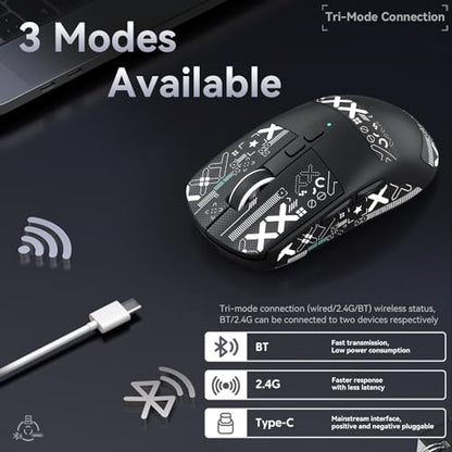 ATTACK SHARK X6 Lightweight Wireless Gaming Mouse with RGB Backlight Charging Base,Tri-Mode Wired/2.4GHz/BT5.2,26K DPI, PAW3395 Optical Sensor,HUANO Switch,5programmable Buttons,PC/Mac(Black+Sticker) - color: Black, size: Mouse with Anti-slip sticker