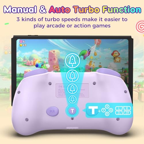IINE Wireless Controller for Switch/PC/Android/IOS, Cute Gamepad with RGB Lights, Mini Pro Controller with Turbo/Macro/NFC Amiibo/Motion Sensor/Wake-Up/Rumble (Purple) - color: Purple