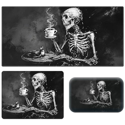 Desk Pad, Large Game Mouse Pad + Small Mouse Pad + Wrist Rest, Ergonomic Table Mat With Stitched Edge, Anti-Slip Memory Foam For Home Office Gaming (23.6x11.8in), Black Skeleton/Skull - color: Black Skeleton / Skull