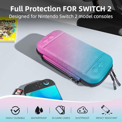 BRHE Switch 2 Carry Case Compatible with Nintendo Switch 2 Console | Large Capacity Switch 2 Travel Case, Travel Bag for Switch 2 Console & Accessories, 30 Game Card Slots (Pink Blue Gradient) - color: Pink Blue Gradient