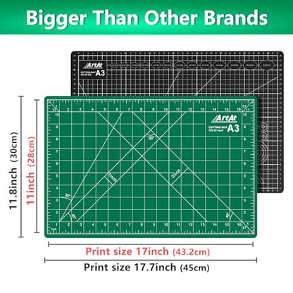 ArtAt Self Healing Cutting Mat: 12inch x 18inch Double Sided 5-Ply Fabric Cutting Mat for Sewing, Quilting & Arts & Crafts - Gridded Rotary Cutting Board Mat in Green/Black. - color: Green/Black, size: 18"L x 12"W