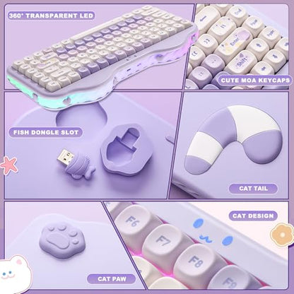 YUNZII C75 Wireless Mechanical Keyboard,75% Layout, Hot-Swappable NKRO,BT5.0/2.4G/USB-C Mode,Dye-Sub PBT MOA Keycaps,RGB Gasket Mount,Cute Cake Design for Mac/Win/Gaming (Purple, Candy Switch) - color: Purple, size: Candy Switch