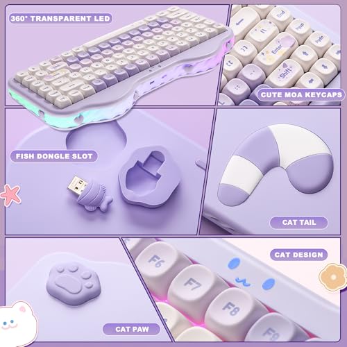 YUNZII C75 Wireless Mechanical Keyboard,75% Layout, Hot-Swappable NKRO,BT5.0/2.4G/USB-C Mode,Dye-Sub PBT MOA Keycaps,RGB Gasket Mount,Cute Cake Design for Mac/Win/Gaming (Purple, Milk V2 Switch) - color: Purple, size: Milk V2 Switch