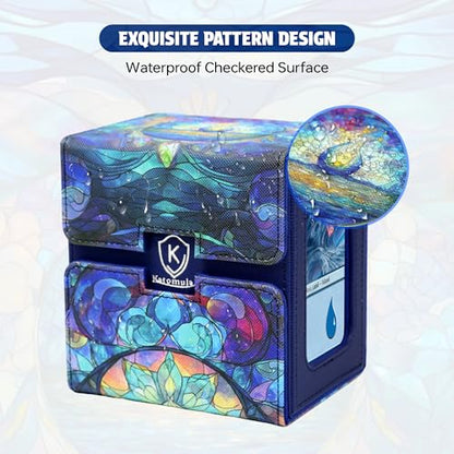 Katomula Card Deck Box for MTG Commander, Trading Cards Case Holds 100 Double-Sleeved Cards with Commander Display and Dice Tray-Island - style: Island