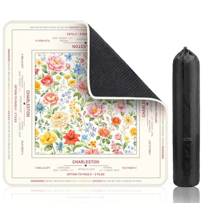 Flower Mahjong Table Mat, Non-Slip Noise Reduction Mah Jong Mat with Carrying Bag, Game Table Cover for Mahjongs Poker Card, Festival Birthday Gift for Mahjong Lovers, 31x 31In - color: Colorful-flower