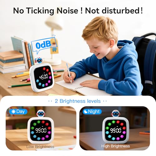 Yunbaoit Digital Visual Timer for Kids, Rechargeable 99-Minute Silent Countdown Timer with 19 Ringtones, 9 Optional DIY Color Planet Display, Time Management Tool with Pause Function (Robot) - style: Robot Doll
