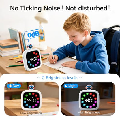 Yunbaoit Digital Visual Timer for Kids, Rechargeable 99-Minute Silent Countdown Timer with 19 Ringtones, 9 Optional DIY Color Planet Display, Time Management Tool with Pause Function (Robot) - style: Robot Doll
