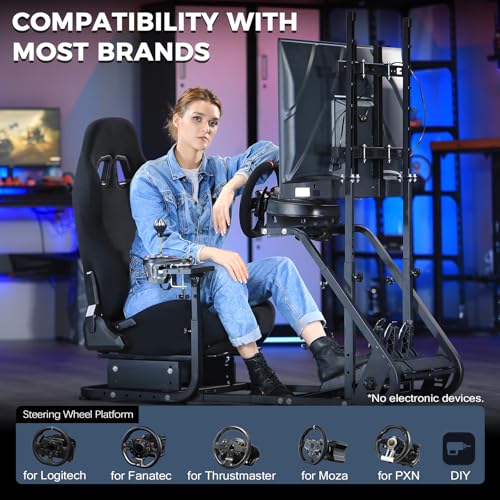 Marada Racing Cockpit with Black Seat TV Stand Fit for Logitech G923 G920 | Racing Wheel Stand Height Adjustable, with for Thrustmaster T500 T3PA TGT, for Fantec, Wheel and Pedals Not Included