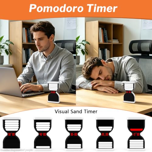 Digital Hourglass Timer, Rechargeable Visual Sand Timers, White | Pomodoro Countdown Timer with ON/OFF Alarm Volume LED Display, Desk Flip Timer, Ideal for Study Work Kitchen - color: White