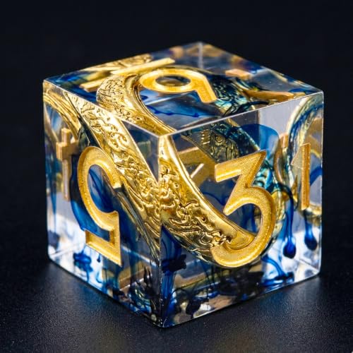 Ring DND Dice Set Sharp Edge Resin Dice,Golden Ring Inclusion Suitable for Lord of the Ring D&D Dice RPG Role Playing Games Suitable for Dungeons and Dragons Polyhedral Dice Set（Blue） - color: Blue