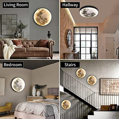 QIYIMEILUX Dimmable Moon Wall Sconce Plug in Modern LED Wall Light with Remote Control 19.7 inch 24W Black Wall Lamp Indoor Wall Mounted Lighting Ceiling Light for Living Room Bedroom（Moon） - color: 19.7in Moon Black