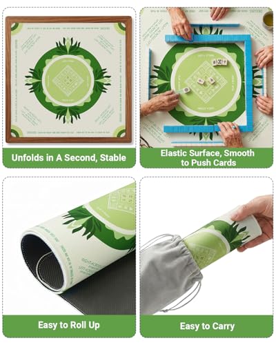 Mahjong Mat for Table, American Mahjong Mat with Rules, 32x32 Inch | Rubber Non-Slip Mah Jong Mat, Noise Reduction Table Cover Accessories for Mahjong, Poker, Board Games, Dominoe - color: Off White Green