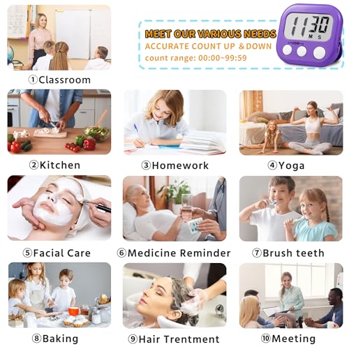 Timer for Kids Teachers Supplies Digital Kitchen Timers for Cooking Large Magnetic Classroom Timer 2Pack-Blue Purple - color: Blue Purple