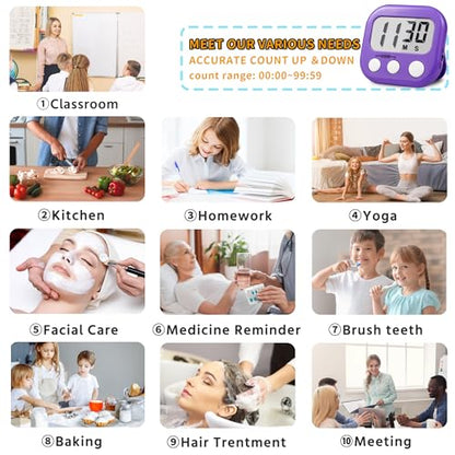 Timer for Kids Teachers Supplies Digital Kitchen Timers for Cooking Large Magnetic Classroom Timer 2Pack-Blue Purple - color: Blue Purple