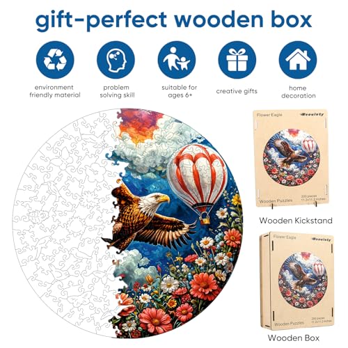 Reouinty Flower Eagle Wooden Adult Puzzle 200 Pieces, Beautiful Jigsaw Wooden Puzzle, Wood Puzzle with Box, Creative Gifts for Family Game 11.2x11.2 in - color: Flower Eagle, size: 200pcs